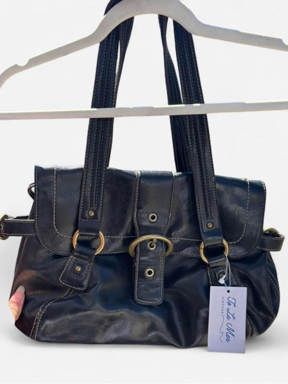 Vintage Nine West Leather Shoulder Bag with Buckle Accent